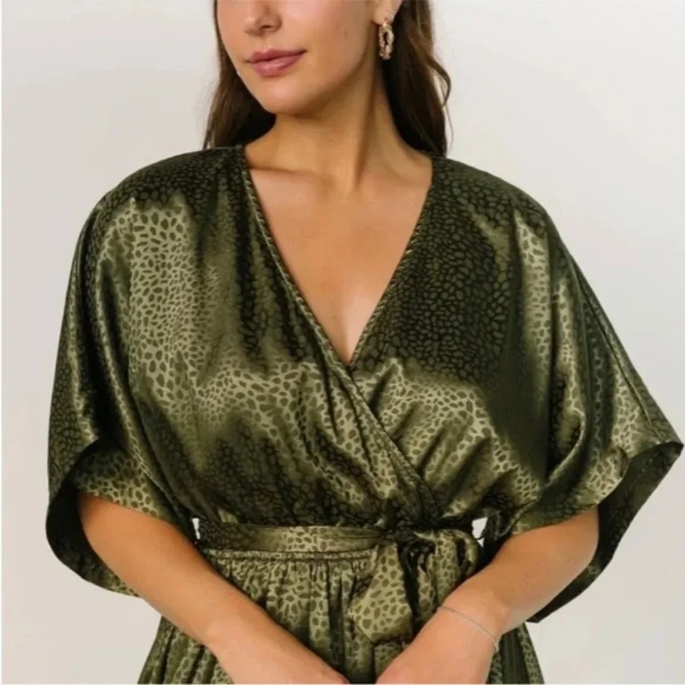 Baltic Born Savannah Print Kimono Maxi Dress Olive Green Size XS - Picture 3 of 13